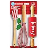 Christmas Holiday Mini Bake Set. Includes mini-Spatula, Whisk and Rolling Pin. Great Christmas gift idea for teachers, and stocking stuffers.