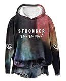 POPIER Stronger Than The Storm Hoodie for women,Women'S Fun Letter Print Shirt Stronger Than The Storm Sweatshirt (2,XL)