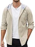 COOFANDY Men's Corduroy Hooded Shirts Lightweight Long Sleeve Button Down Shirt Jacket