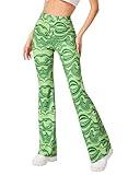 Rave Flare Pants for Women - EDC 70s Wide Leg Flair Leggings Disco Festival Outfits High Waist Bell Bottom Trousers(Green, S, 1040e)