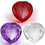 Jucoan 3 Pack Crystal Glass Diamond Paperweight, 80mm/3.15 Inch Heart Shape Glass Paperweight Gemstone for Wedding Party Centerpieces Decor, Valentine's Day Gift for Women