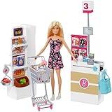 Barbie Doll, Blonde, and Grocery Store with Rolling Cart and Working Belt