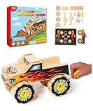 Little Jupiter DIY Wooden Kits w/Stickers - Kids Building Kit - Stem Toys for Ages 4-7 - Wood Crafts for Kids - Woodworking Kits (Monster Truck 1)
