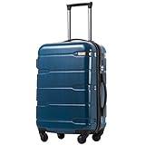 Coolife Luggage 21 x 8.5 x 15 Airline Approved Suitcase PC+ABS Spinner Built-In TSA lock Hardside Lightweight wheels (Caribbean Blue, S(20in_carry on))