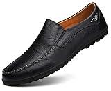 Go Tour Men's Premium Genuine Leather Casual Slip on Loafers Breathable Driving Shoes Fashion Slipper A Black 11.5/48