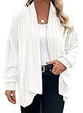 Eytino Plus Size Cardigan for Women Long Sleeve Asymmetrical Knit Shrugs Open Front Cardigan Sweater,3X Beige