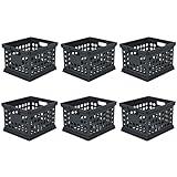 Sterilite Stackable Plastic Storage Crate Bin Organizer File Box with Handles for Home, Office, Dorm, Garage, or Utility Organization, Black, 6-Pack