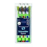 Schneider Xpress Fineliner Porous Point Pen, Stick, Medium 0.8 Mm, Assorted Ink Colors, Green Barrel, 3/Pack