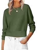 ANRABESS Women’s Long Sleeve Sweaters Cropped Crew Neck Business Casual Light Weight Sweater Tops Fall Fashion Clothes 2025 Army Green S
