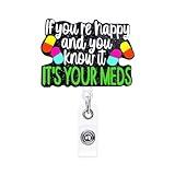 ANDGING Funny Badge Reels Retractable for Nurses Cute Nurse Badge Reel Holder If You're Happy and You Know Glitter Badge Clip RN CNA LPN LVN Medical Assistant Badge Holder ID Card Office Accessories