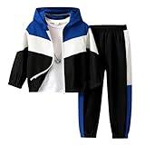 Afsmlys Boys Clothes Kids Little Boy Color Block Hoodie Sweatshirt & Jogger Pants Boys Sports 2pcs Fall Winter 2 Piece School Outfits Clothing Set(6-7T)