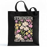 WHTYEFZ Stronger Than The Storm Women Canvas Tote Bag, Bible Verse Theme Reusable Bag for Shopping Travel Work, Religious Prayer Gifts for Christian Women Mom Grandma Aunt Sister BFF Cancer Fighter