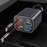 CARXtruck Retractable Car Charger, 4 in 1 Fast Car Charging USB c,Road Trip Essentials,Travel Essentials Gifts for Women Men, Car Accessories for iPhone 16 15 14 13 12, Samsung, Black