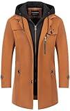 CREATMO US Men's Fall Winter Peacoat Jacket Wool Blend Mens Dress Coats Business Formal Trench Coats With Removable Hood Brown M