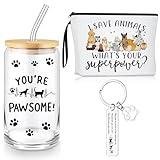 Paterr Veterinary Medicine Gift Vet Tech Appreciation Makeup Bag You're Pawsome Glass Cup with Lids and Straw Vet Tech Cosmetic Bag Inspirational Keychain for Practitioner Animal Doctor Pet Lover