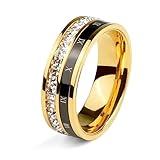 18K Gold Plated Roman Numeral Cubic Zirconia Ring for Men, Square CZ Gold Rings for Men, Spinner Silver Mens Rings Stainless Steel Size 5-13 (Gold Zirconia Ring, 9)