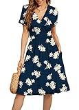 WEACZZY Womens Summer Casual Dress Short Sleeve V-Neck Knee Length Dresses for Women