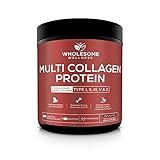 Wholesome Wellness Multi Collagen Protein Powder Hydrolyzed (Type I II III V X) Grass-Fed All-in-One Super Bone Broth + Peptides - Premium Blend of Beef, Chicken, Wild Fish, Eggshell, 58 Servings