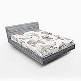 Ambesonne Jurassic Fitted Sheet, Arrangement of Various Dinosaurs Illustrations Skeleton Biology Historic, Bed Cover with All-Round Elastic Deep Pocket for Comfort, Queen Size, Dark Brown White