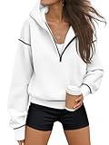 Trendy Queen Half Zip Pullover Cropped Hoodies for Women Y2k Cute Sweatshirts Jackets Fall Fashion 2025 Outfits Clothing White S