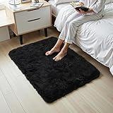 Zentavio Bedside Rugs Small 2x3 Shag Entry Entrance Rugs Soft Bedroom Carpet Area Rugs for Dorm College Essentials Non-Slip Living Room Throw Rug Home Decor Aesthetic Nursery Black