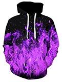 Mens Sweatshirts Women Oversized Hooded 3D Black Purple Sweater for Adults Winter Warm Long Sleeve Flame Fire Hoody Pullover XXXXL-Large