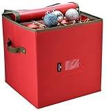 Handy Laundry Christmas Ornament Storage - Stores upto 64 Holiday Ornaments, Adjustable Dividers, Zippered Top, Two Handles. Storage Box Keeps Holiday Decorations Clean and Dry for Next Season. (Red)