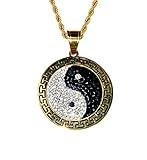 Men Women 925 Italy 14k Gold Finish Iced Chinese Philosophy Taoist Symbol Yin-Yang Taichi YogaYing Yang Ice Out Pendant Stainless Steel Real 2.5 mm Rope Chain Necklace, Men's Jewelry, Iced Pendant, Rope Necklace (24" NECKLACE)
