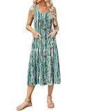 Zeagoo Summer Dresses Crewneck Sleeveless Sundress with Pockets Casual Floral Flowy A-Line Dress for Women on Beach Time