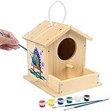 LotFancy Bird House Kit, DIY Wooden Birdhouse Kits, Arts and Crafts Painting Kits for Kids Ages 4+, Build and Paint, Including Paints & Brushes
