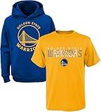 NBA Kids Youth 8-20 Team Color Performance Primary Logo Pullover Hoodie Sweatshirt & T-Shirt Combo Set (Medium 10-12, Golden State Warriors)