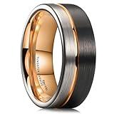 King Will Tungsten Carbide Wedding Band 8mm Rose Gold Line Ring Black and Silver Brushed Comfort Fit10…