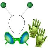 ERDOGLY Alien Headband and Glasses, Alien Costume for Adult Women and Men, Halloween Accessories with Martian Antenna Headband Sunglasses Gloves, Space Costume Accessories for Party, Birthday, Green