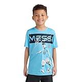Messi Boys' Lifestyle Short Sleeve Top, Loose-Fit Shirt with Logo, Comfortable Air Blue