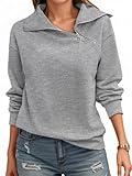 Fisoew Womens Zipper Sweatshirt Turtleneck Long Sleeve Pullover Casual Loose Sweatshirts Top T Shirts Light Grey