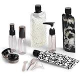 Kitsch 11 PCS Travel Bottles for Toiletries – Travel Essentials Kit for Shampoo, Conditioner, Lotion & More - TSA Approved Travel Bottles, Leak-Proof Refillable Travel Size Containers - Black & Ivory