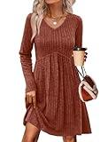 OFEEFAN Dresses for Women 2025 Elegant Classy Plus Size Fall Dresses Boho Dress Cowboy Chic School Outfits Knee Length Casual Dress Halloween Caramel Brown 2XL
