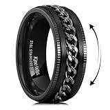 King Will 316L Stainless Steel Fidget Ring for Men Women-8mm Width Black Chain Spinner Ring, Durable Wedding Band with Stress Relief Comfort Fit Fidget Spinner Men's Jewelry Size 10