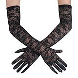 GHGMAO Black Lace Gloves for Women, Elegant Floral Long Black Gloves Costume for Halloween, Tea Party, Opera, Cocktail, Dance, Bridal, Wedding