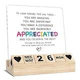 Inspirational Gifts Calendar - Thank You Appreciation Gifts for Women Man, Wooden Block Calendar Desk Sign for Friends Coworker Employee Staff Manager Teacher Motivational Office Decor Accessories
