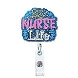 ANDGING Nurse Badge Reel Holder, Cute Funny Nurse Life Badge Reels Retractable for Nurses, Navy Blue Badge Clip RN LVN LPN Nursing Student Essentials, Name Card Badge Holder with Alligator Clip
