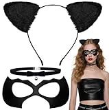 Voiiake Black Cat Ears Headband, Mask & Choker Set - Cat Costume Outfit Woman Adult Women, Halloween Costume Dress-Up Accessories for Party and Cosplay