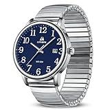 LN LENQIN Mens Watches Easy Read Analog Quartz Sport Waterproof Watch for Men with 38mm Stainless Steel Expansion Band and Glow Dial