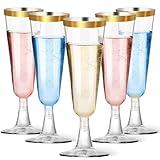 40 Pack Plastic Champagne Flutes with Gold Rim, 5.5 Oz Clear Disposable Plastic Champagne Glasses, Wine Glasses Cups for Wedding Celebration Birthday Party Wine Tasting New Years Eve Party Supplies