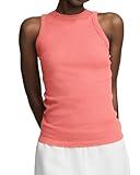 Champion Women's Ribbed Tank Top, High Neck, C Logo, Ripe Papaya Red