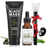 SHVYOG Blackhead Peel Off Face Mask, 3-in-1 Blackhead Remover Mask with Brush & Tea Tree Oil Serum, Charcoal Mask for Deep Cleansing Dirts, Pores, Skin Oil (100g+30ml)