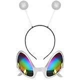 Cheerin Silver Alien Headband and Glasses - Martian Antenna Headband - Glitter Ball Head Boppers - Space Theme Costume - Alien Costume Accessories