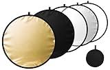 24/32/43/52in Reflector Photography,5 in 1 Light Diffuser with Panel &Bag Light Reflectors for Photography, Ideal for Content Creator Essentials&Photographer in Silver,Gold,White and Black