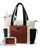 LOVEVOOK Tote Bag for Women, Puffer Bag and Work Bags with Zipper for Travel, Daily, School, Quilted Nurse Shoulder, 2pcs