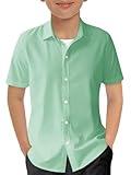 Haloumoning Boys Short Sleeve Dress Shirts Kids Summer School Uniform Button Down Shirt 5-14 Years Mint